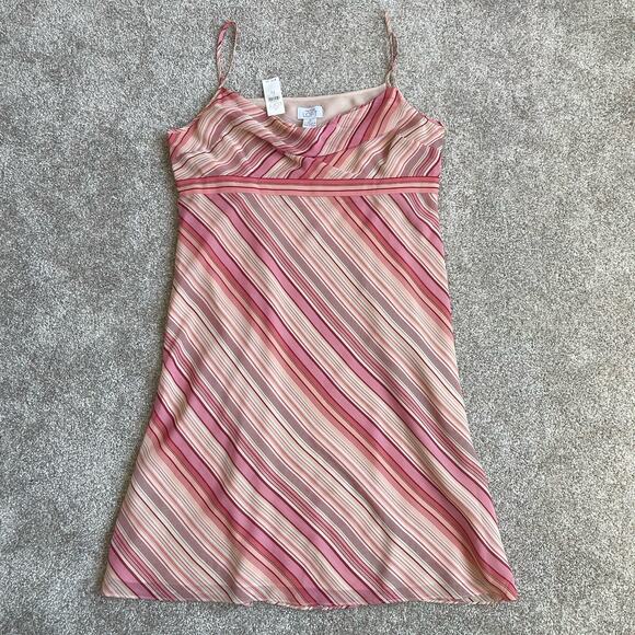 Vintage NWT Ann Taylor Loft Cowl Neck Spaghetti Strap Midi Y2K Dress Striped 14 - Picture 9 of 14